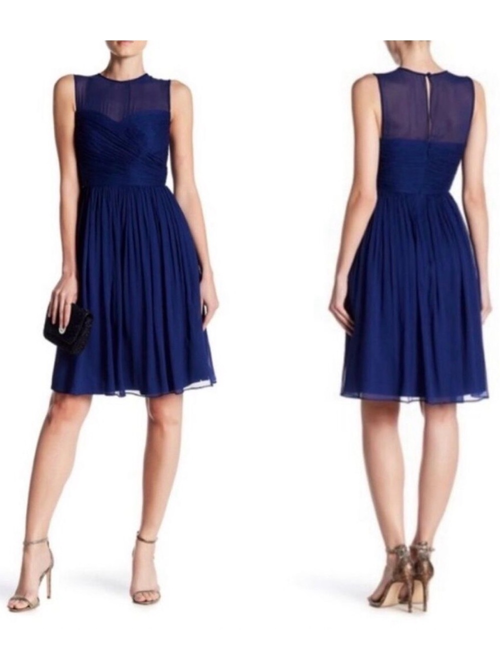 J. Crew Navy Sleeveless Chiffon Fit & Flare Dress